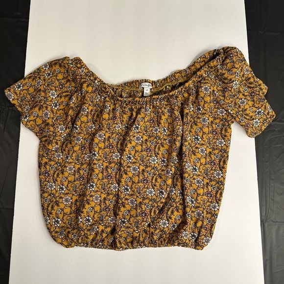 Love First Boho Off the Shoulder Mustard Crop Top, Size Small - Picture 7 of 16
